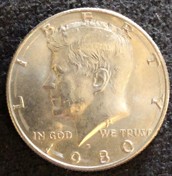 1980-D-Kennedy-Half-With-Small-Hole-On-Reverse-At-Shield?